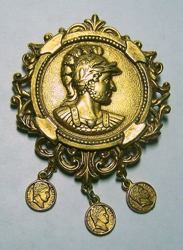 VINTAGE NAPOLEON CHATELAINE BROOCH PIN: measures: 2 6/8 inches long by 1 15/16 inches wide, Weights: 22 grams, In great condition