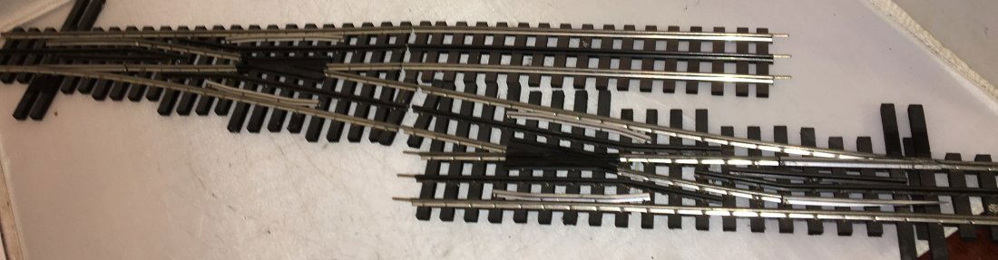 Ross Premium O Gauge Double Switch Plus: Ross Premium O gauge double switch plus Gargraves lead in and exit tracks.