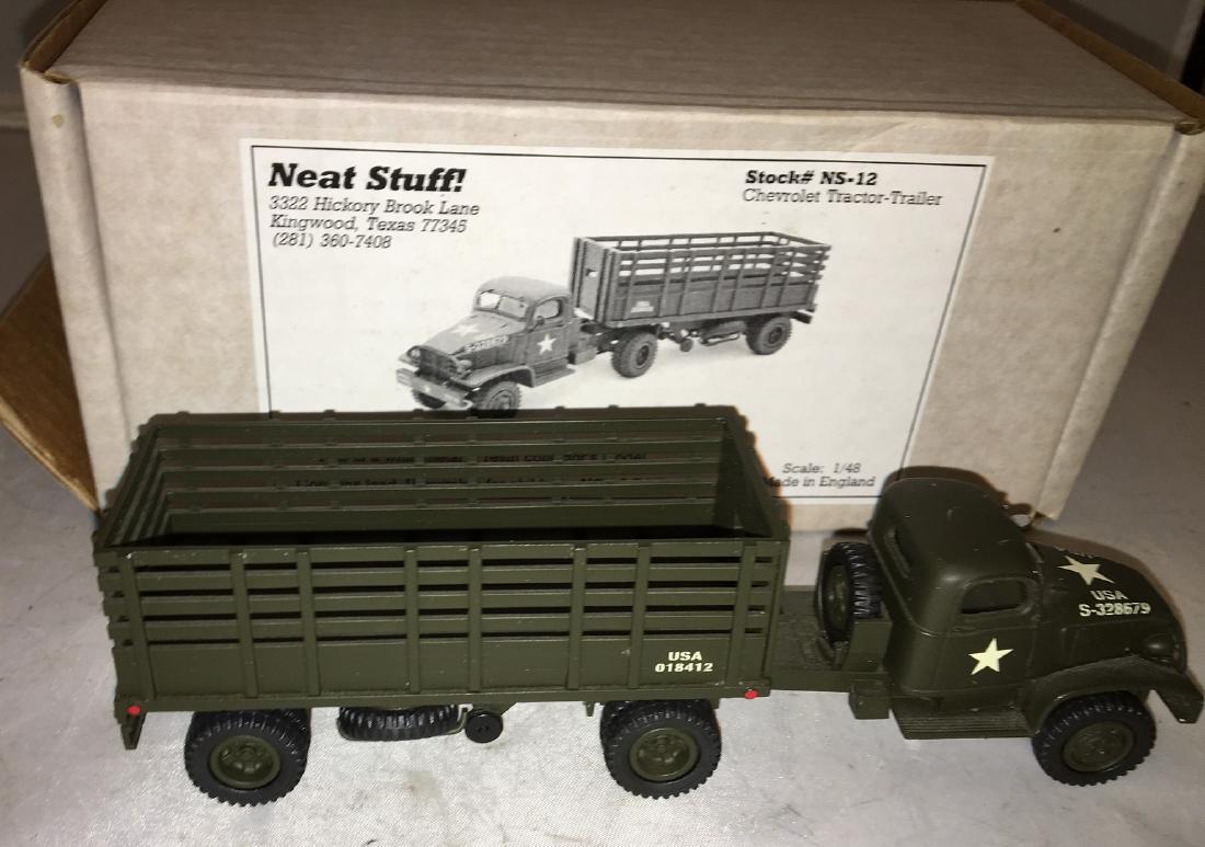 Neat Stuff 1/48 Scale Army Tractor and Trailer Truck: Neat Stuff (Made in England) NS-12 1/48 scale Army tractor and trailer truck in the original box. Diecast construction.