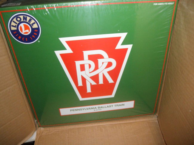 LIONEL 31747 PRR O GAUGE BALLAST TRAIN SET/OB/SB: Lionel #31747 Pennsylvania O gauge Ballast Train set in the sealed original box and shipping box. Odyssey and TMCC equipped die cast electric locomotive, operating dump car, work caboose.