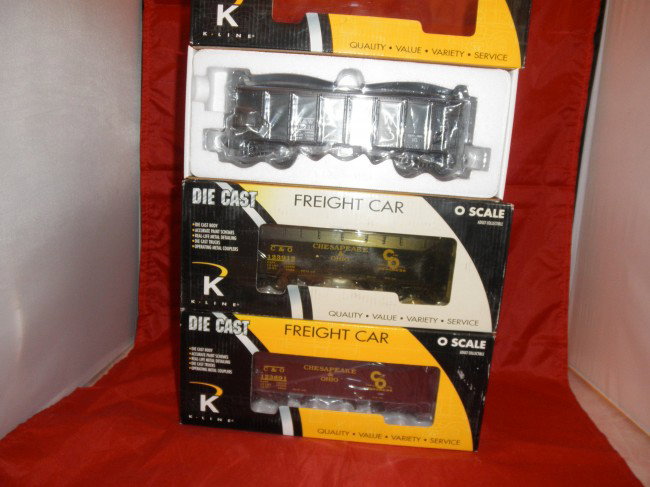 K-LINE C&O/N&W O GAUGE DIECAST HOPPER CARS OB: Three (3) K-Line O gauge diecast hopper cars in the original boxes. Two Chesapeake and Ohio, one Norfolk and Western.