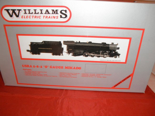 WILLIAMS BRASS B&O O GAUGE MIKADO STEAM ENGINE OB: Williams brass Baltimore and Ohio O gauge Mikado 2-8-2 steam engine and tender with smoke in the original box and shipping box.