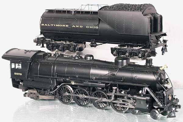 SUNSET BRASS B&O O GAUGE STEAM ENGINE: Sunset (we think it is Sunset) brass Baltimore and Ohio O gauge Mountain 4-8-2 steam engine and tender.