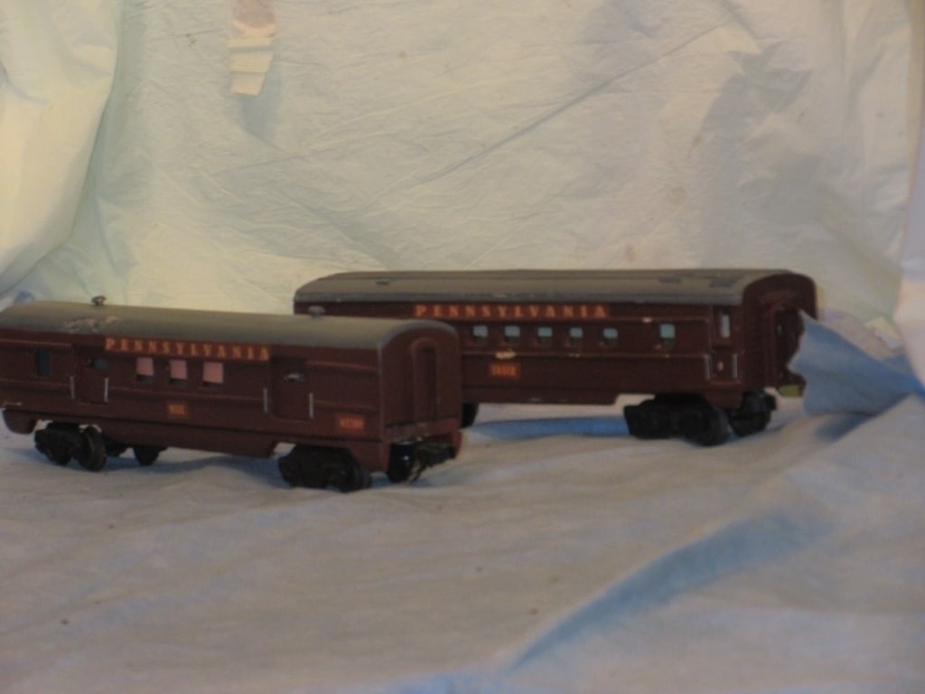 Custom PRR O Gauge Passenger Cars: Two custom Pennsylvania O gauge passenger cars. Mail combine and coach.