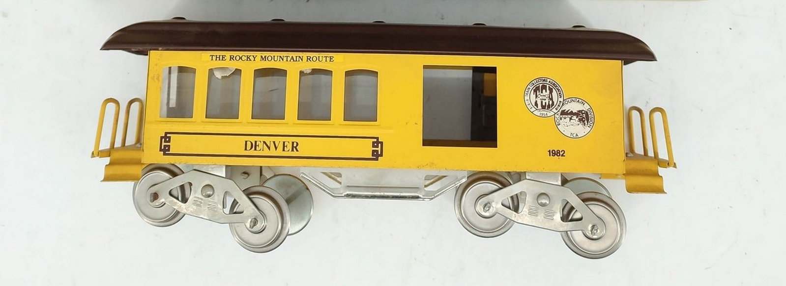 McCoy Denver Standard Gauge Combine: McCoy TC A Denver standard gauge metal combine passenger car. Baggage doors are inside the car.