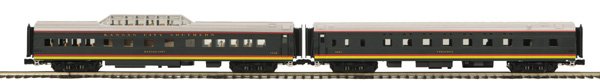 MTH 20-80008E KCS O GAUGE PASSENGER CAR SET OB: MTH 20-80008E Kansas City Southern O gauge (3-rail) 2-car Passenger Car Set: Durable ABS Intricately Detailed Bodies, Metal Wheels and Axles, Overhead Interior Lighting, Die-Cast 4-Wheel Trucks, 10 Pa