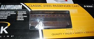 K-LINE PRR O GAUGE PASSENGER CAR OB: K-Line #4680-17461 Pennsylvania Fleet of Modernism "7461" O gauge (3-rail) baggage car: aluminum construction, lighted (untested), finished interior, 15" long, other very nice features, original box, 