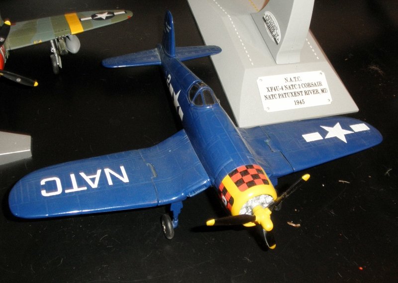 GEARBOX NTAC WORLD WAR II CORSAIR: Gearbox 1/48 scale NTAC Corsair World War II fighter plane: metal construction, about 9" long, display stand, other very nice features, no box, very nice details, very nice color scheme.