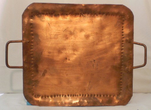 Gordon Arrowood Copper Tray: Hand hammered copper 11"x15" tray produced by one of the last and now deceased copper smiths Gordon Arrowood. This tray produced in the style of a 14th century copper smith