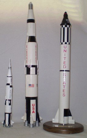 Set of 3 US Rockets: Rocket on Right is a Mercury Redstone other 2 are Apollo 10 Saturn V (Large Rocket In middle is Damaged)