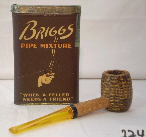 Vintage Corn Cobb Pipe & Tobacco Tin: Old tobacco tin and Corn Cobb pipe
