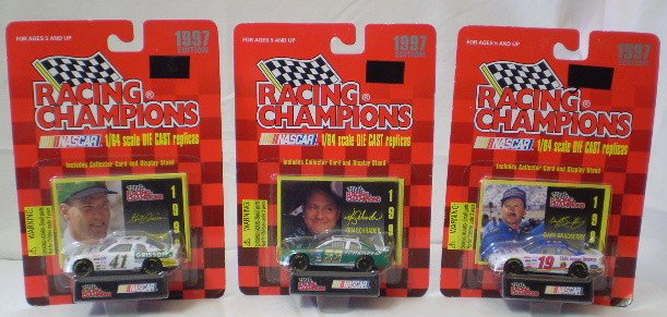 3 1997 Racing Champions: Racing champions #33 Ken Schrader, #41 Steve Grisom and #19 Gary Bradberry all unopened