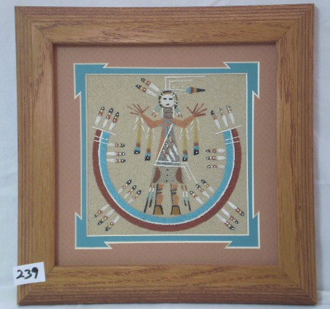 Navajo Sand Art: Beautiful 8""x8"" Sand painting singed by Navajo artist Lester Johnson