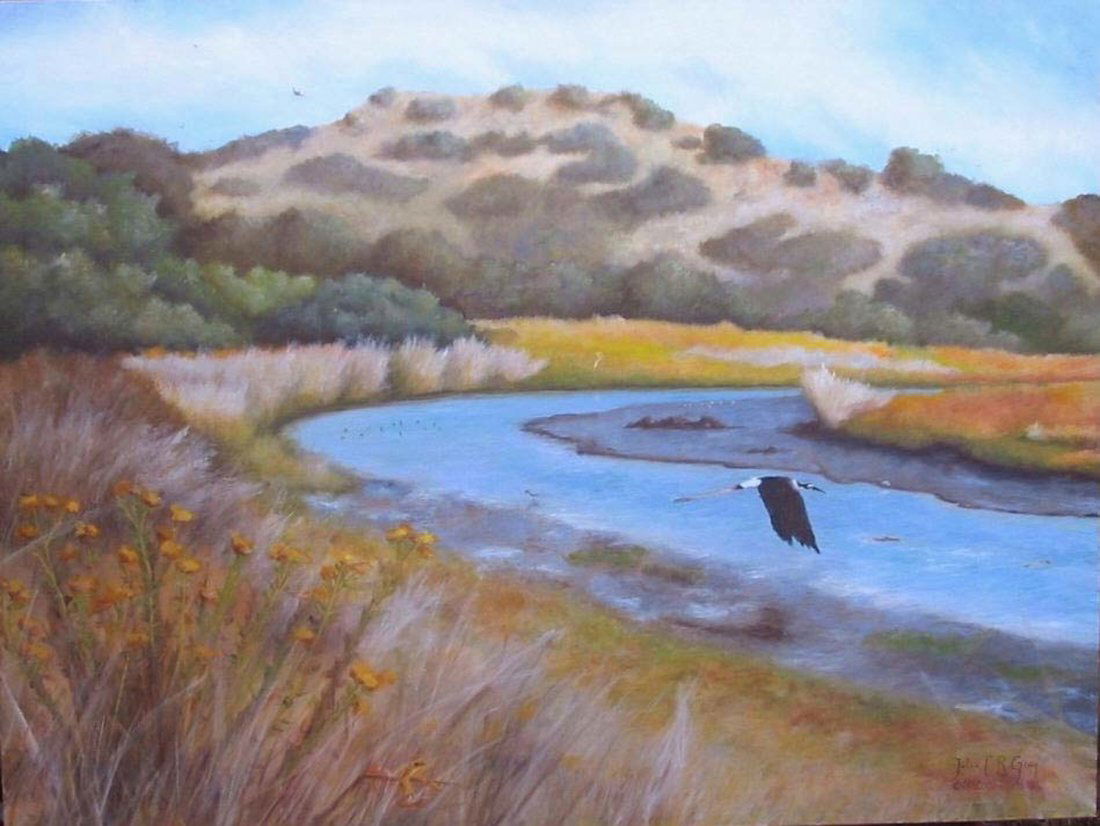 Julia C. Gray: Original painting "San Elijo Autumn": You are bidding on an Original Painting by San Diego living Artist Julia C. Gray titled "San Elijo Autumn". Part of series titled San Elijo. Oil on Canvas 36x48. Signed Lower Corner. Stretched on Wood