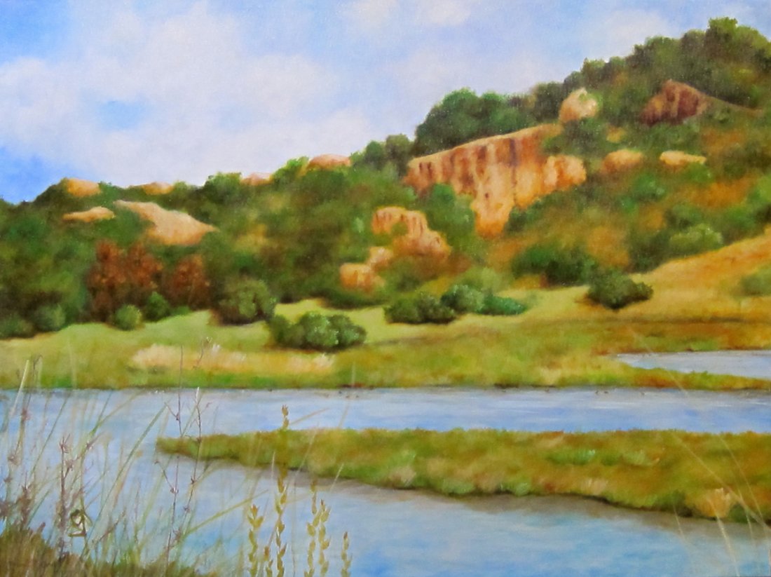 Julia C. Gray: Original painting "San Elijo High Tide": You are bidding on an Original Painting by San Diego living Artist Julia C. Gray titled "San Elijo Hide Tide". Part of series titled San Elijo. Oil on Canvas 30x40. Signed Lower Corner. Stretched on W