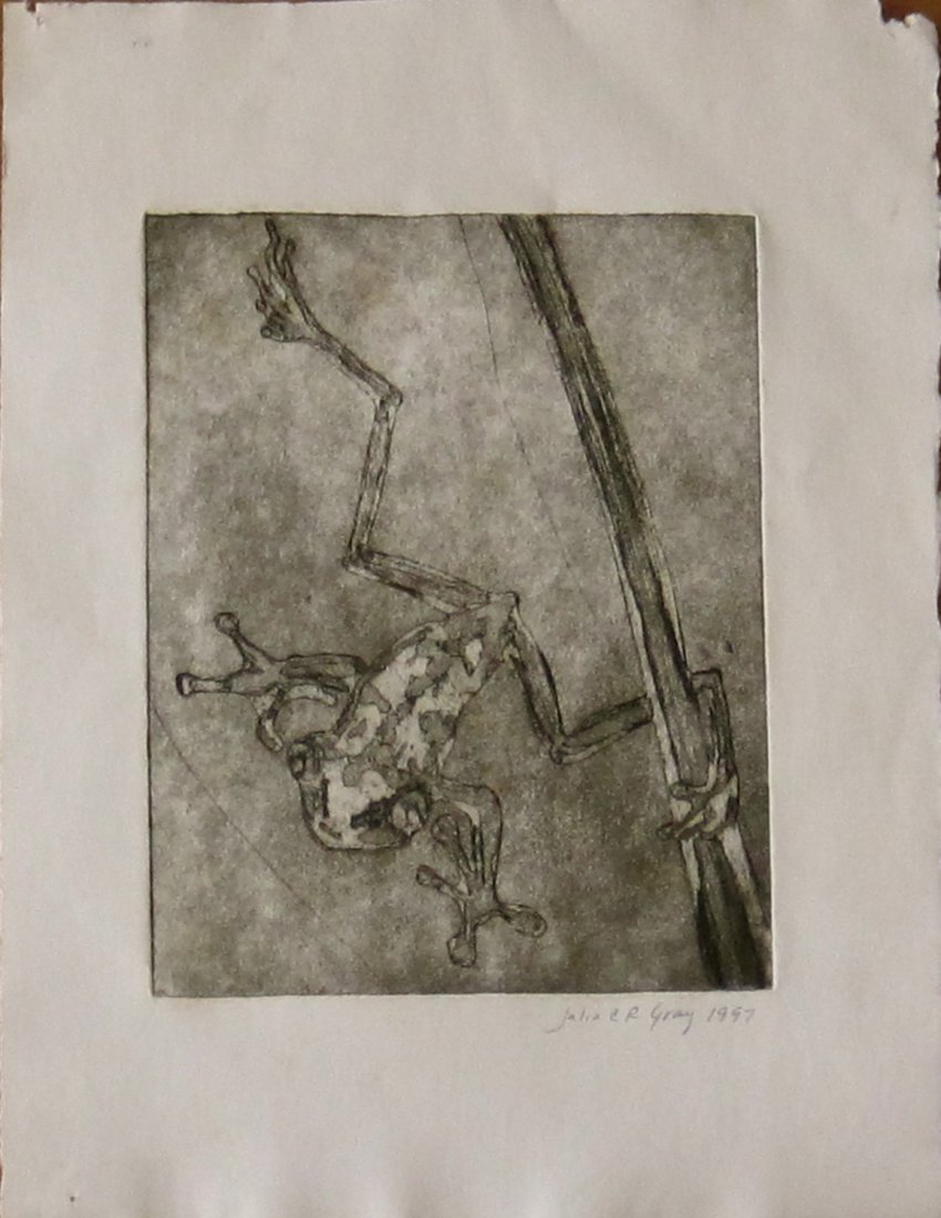 Julia C. Gray: Original Etching "Leap": You are bidding on Original Etching by Artist Julia C. Gray titled "Leap". Intaglio etching on paper 11.75x9. These works are for sale directly by the artist to raise money for her pursuit of a colleg