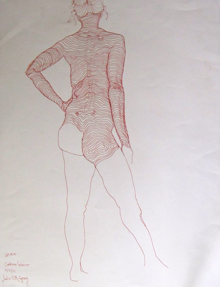 Julia C. Gray: Orginal Ink Drawing "60 Min Contour: You are bidding on Original Drawing by Artist Julia C. Gray titled "60 Min Contour", part of her work as a Student. Ink on paper 24x18. These works are for sale directly by the artist to raise money f