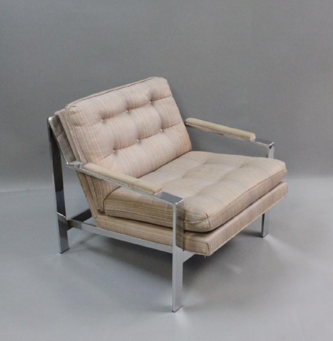 MCM Milo Baughman Chrome Lounge Chair: Milo Baughman Mid Century Modern chrome framed lounge chair with upholstered cushions and arms. Excellent condition (needs minor polishing/cleaning). Measures 33" x 29.5" x 26.5".