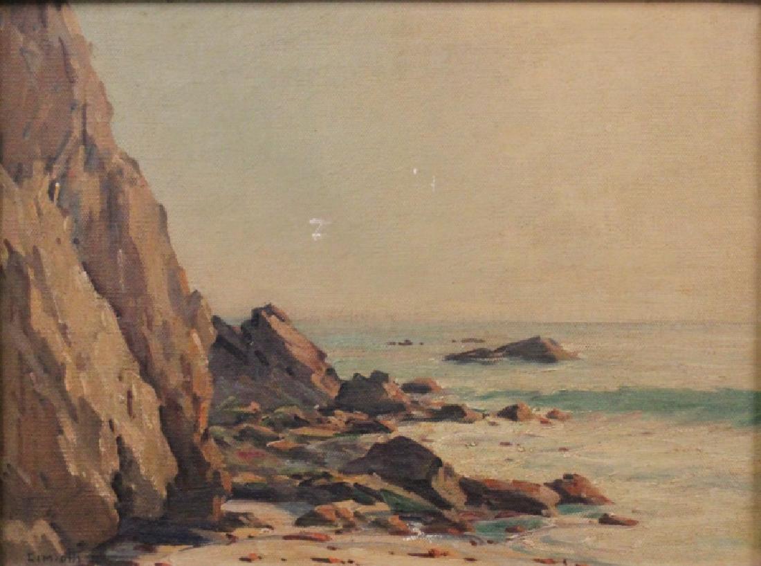 Gustave Cimiotti (1875-1969) Oil "Late Afternoon": Gustave Cimiotti (N.Y. American,1875-1969) original oil painting on artist board titled, "Late Afternoon", depicting a Pacific seascape. Very good condition (needs cleaning). Art measures 16" x 12. Fr