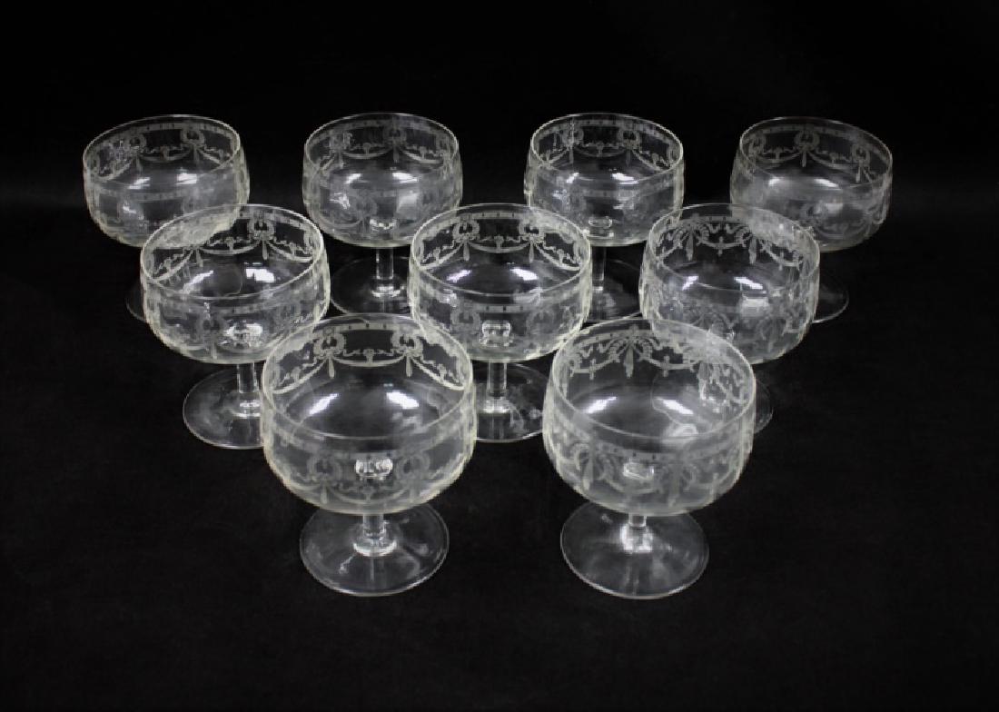 (9) Etched Crystal Trifle Compote Serving Bowls (1 of 8)