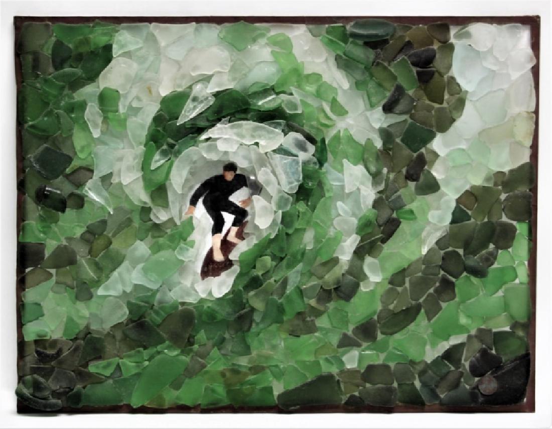 3D Sea Glass Wall Sculpture "Surfer Riding Wave" (1 of 5)
