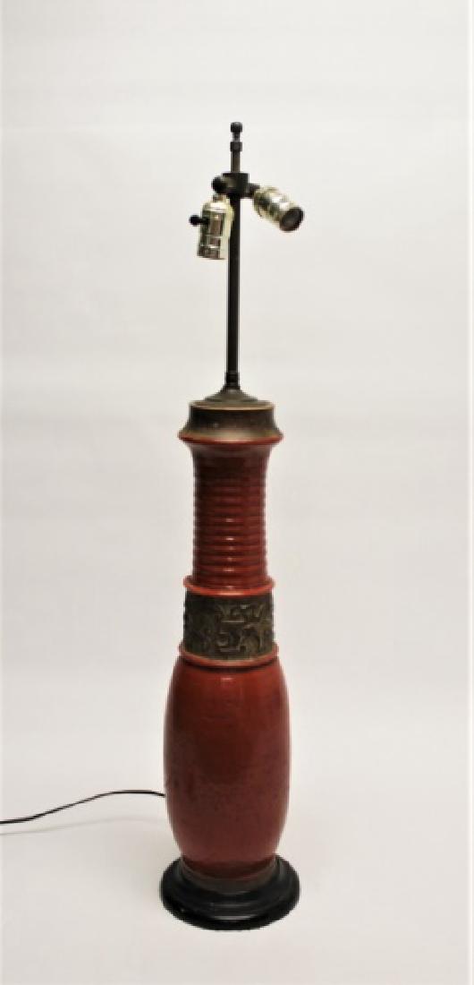 Chinese Burnt Orange Vase Form Pottery Lamp (1 of 8)