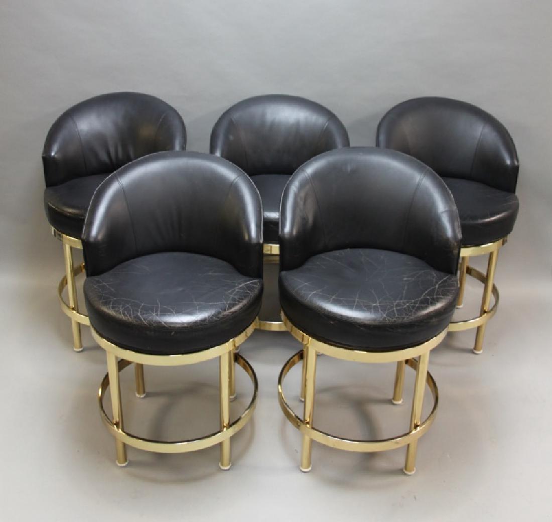(5) Polished Brass & Black Leather Barstools (1 of 9)