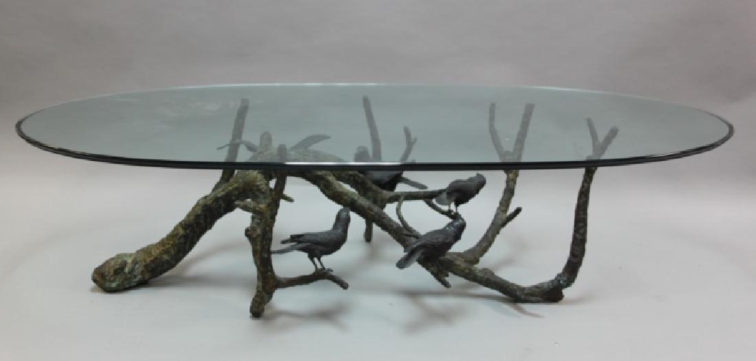 80's Italian Bronze Brutalist Coffee Table w Birds (1 of 9)