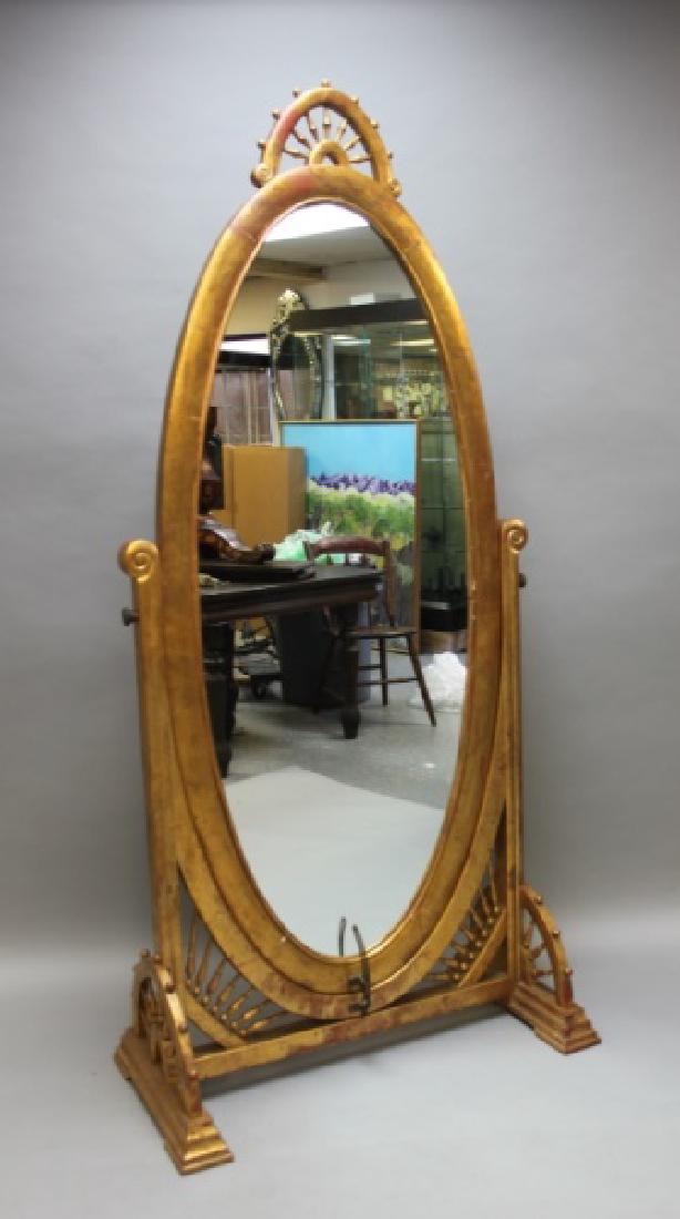19C Victorian Stick & Ball Gilt Wood Cheval Mirror (1 of 5)