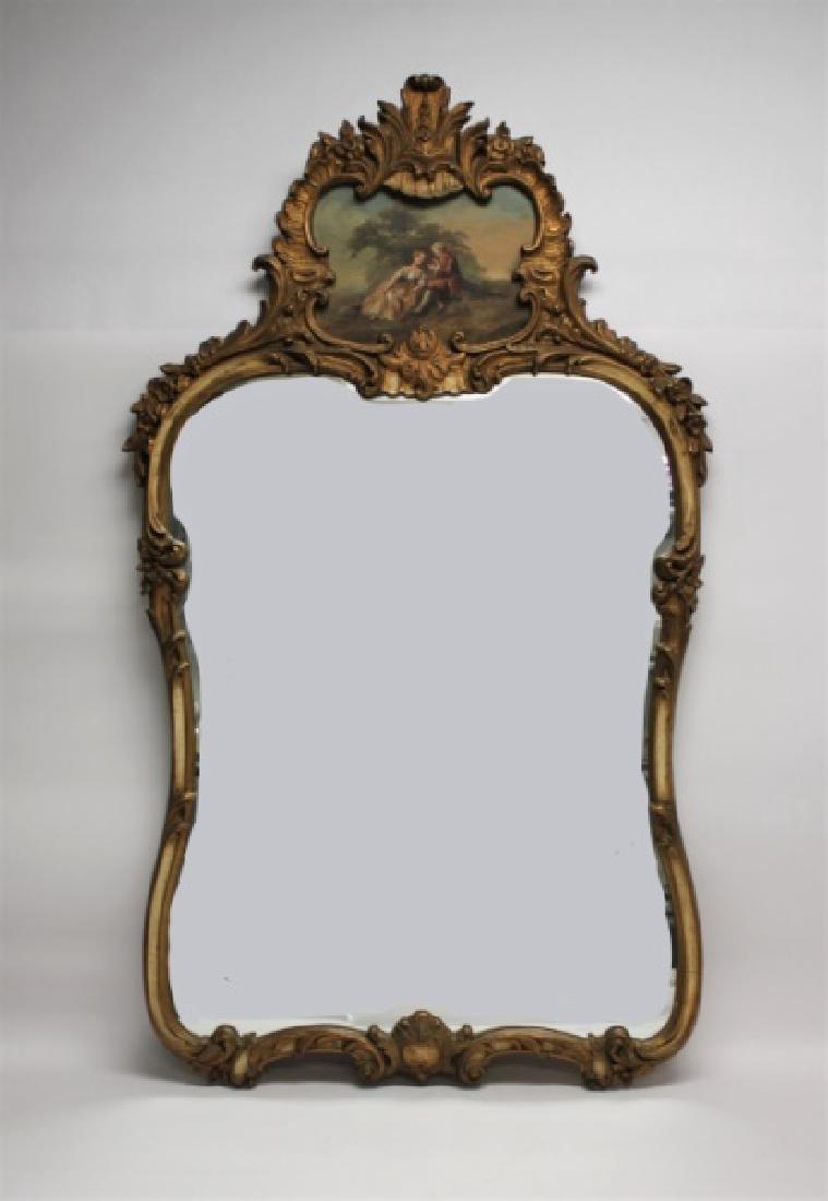 Louis XV Rococo Gilt Wood Painted Trumeau Mirror (1 of 6)