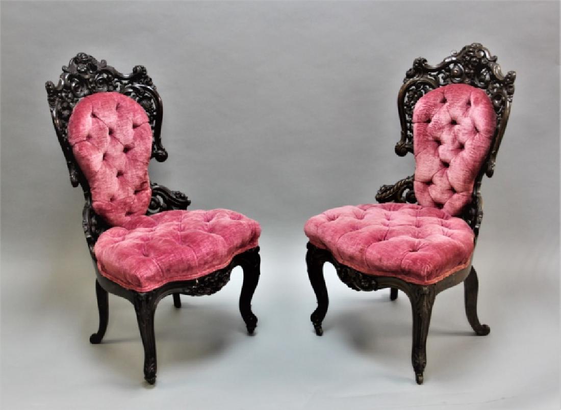 Pair of 19th C Victorian Belter Tufted Armchairs (1 of 7)
