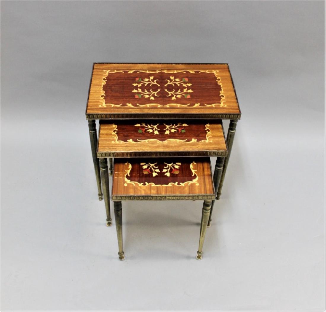 (2) Sets (3 each) Nesting Tables Brass, Wood (1 of 6)