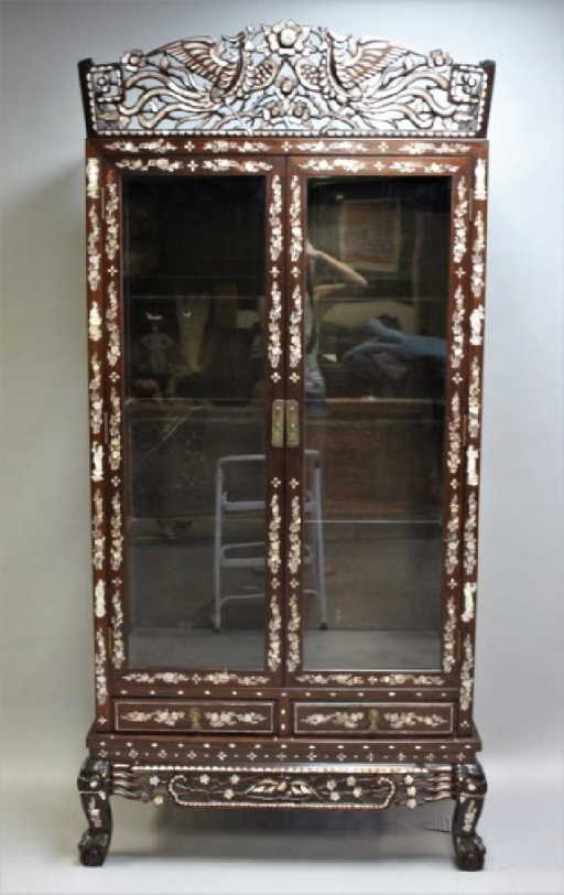 Vintage Rosewood Mother Of Pearl Display Cabinet