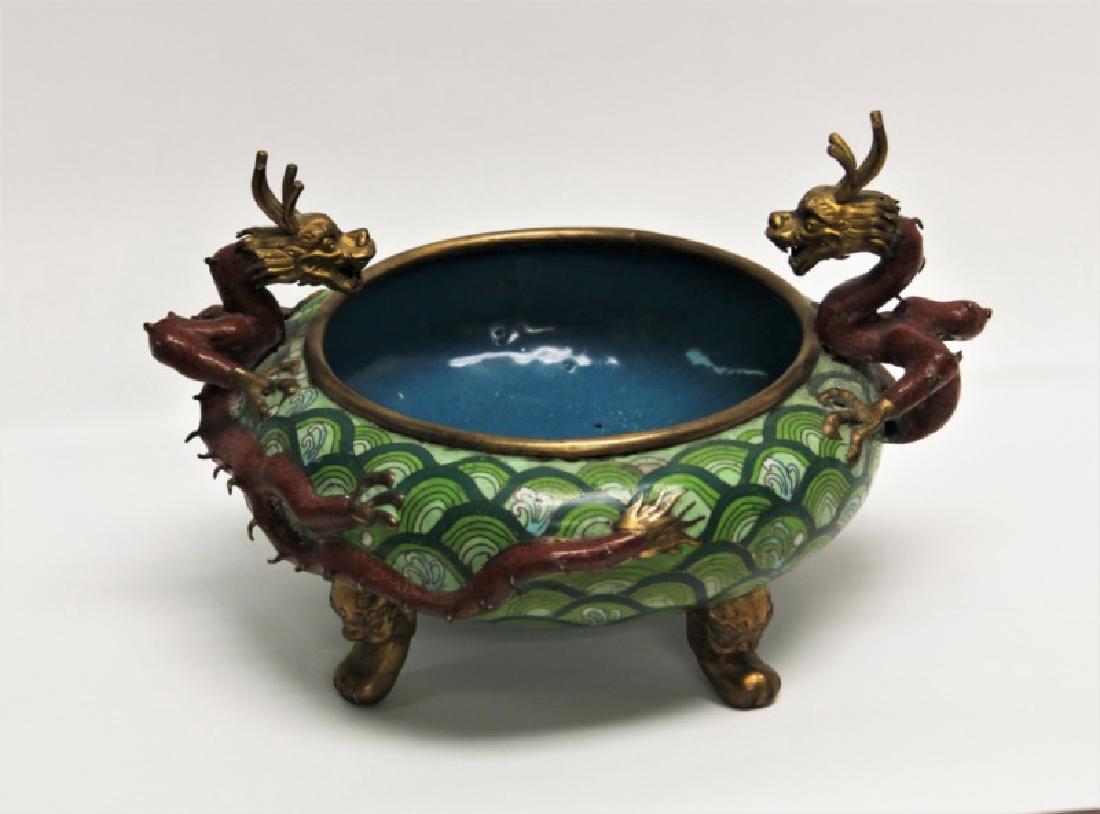 Chinese Cloisonne Footed Bowl with Dragon Handles (1 of 9)