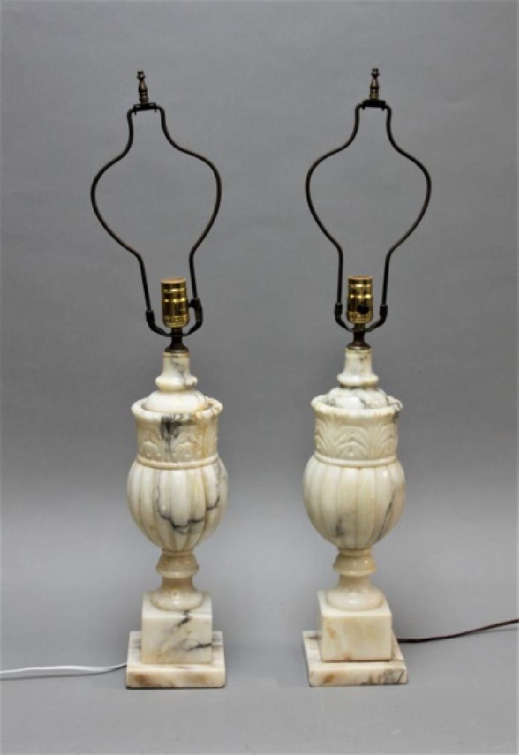 (2) Art Deco Carved Italian Marble Baluster Lamps (1 of 5)