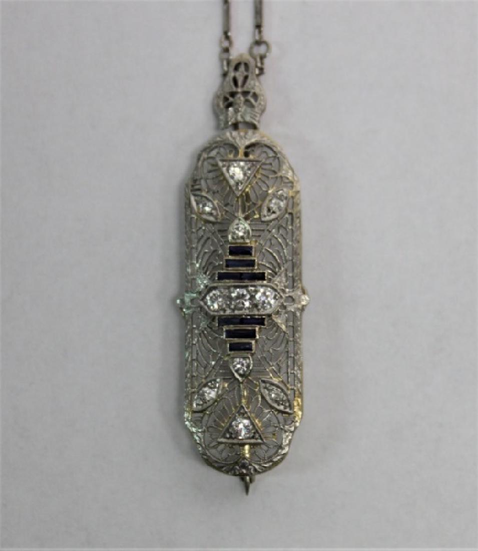 Art Deco 14k Gold Diamond & Sapphire Necklace (1 of 4)