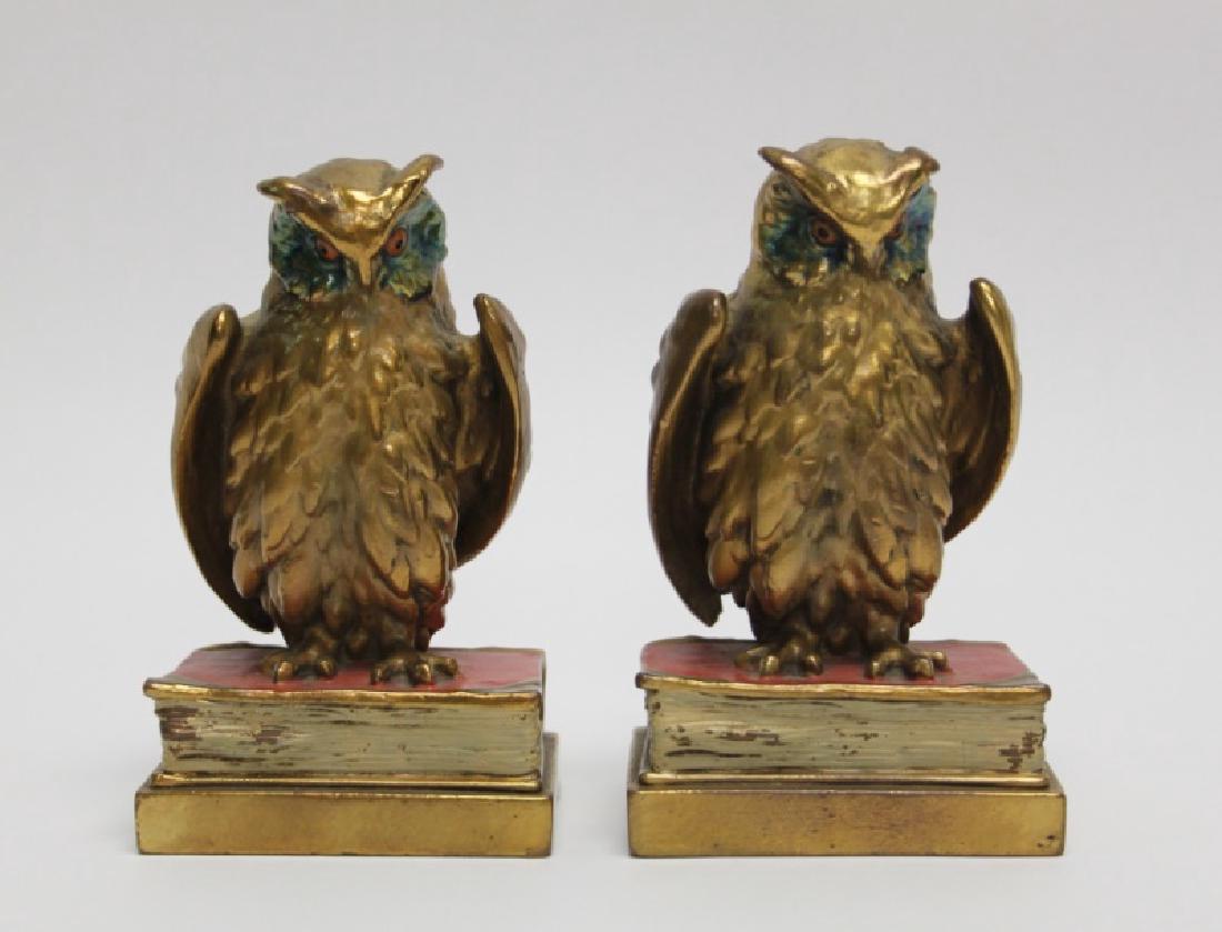 Pompeian Bronze Gilt & Polychrome Owl Bookends (1 of 7)