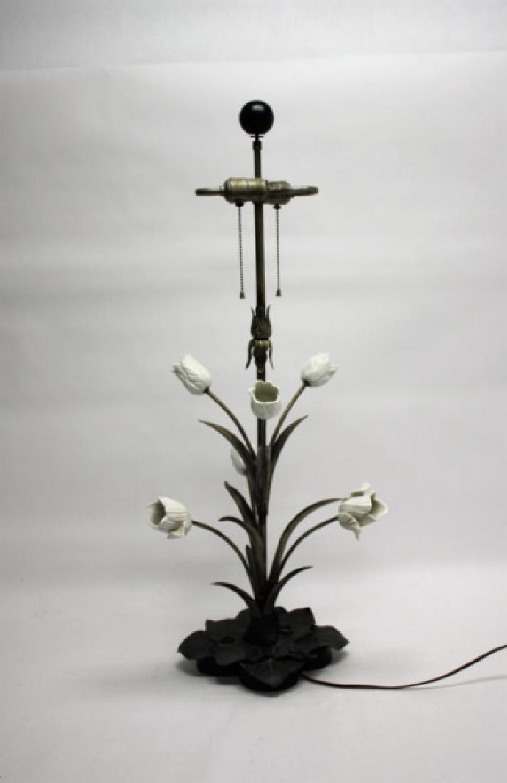 Art Nouveau Pewter & Porcelain Tulip Lamp (1 of 9)
