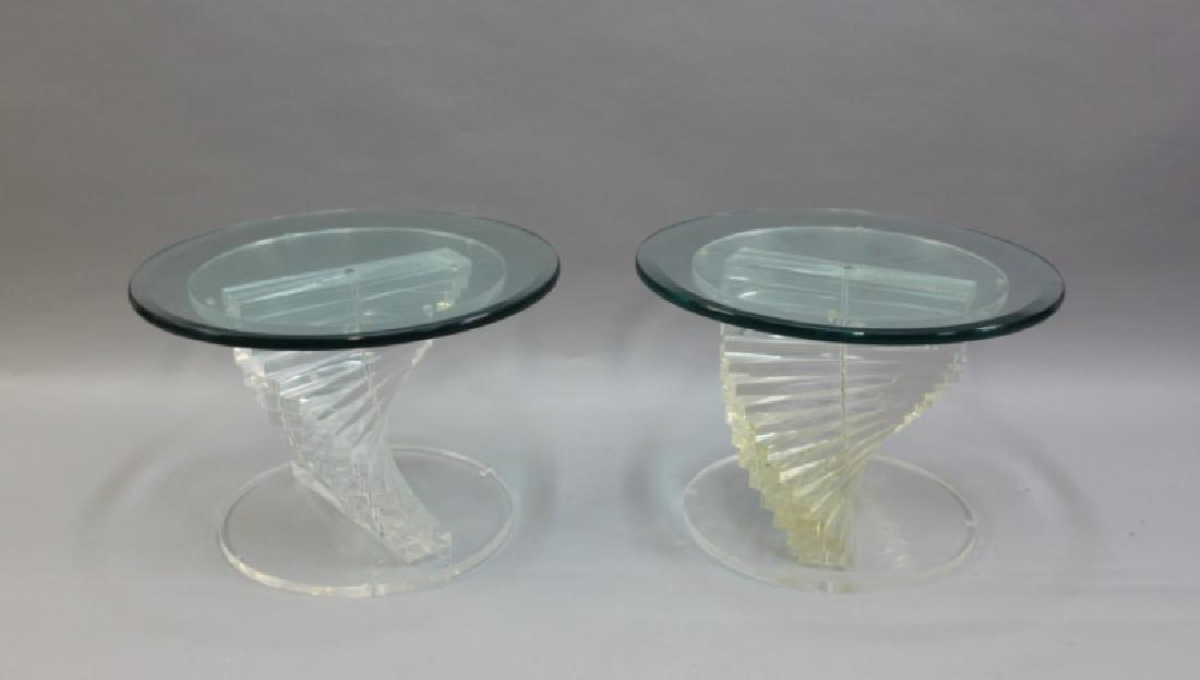 Pair Heavy Stacked Lucite End Tables w/ Glass Tops (1 of 10)