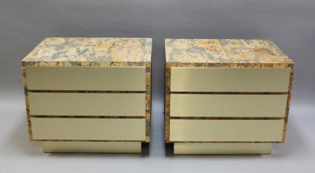 Pair of MCM Cork & Brass 3-Drawer End Tables (1 of 6)