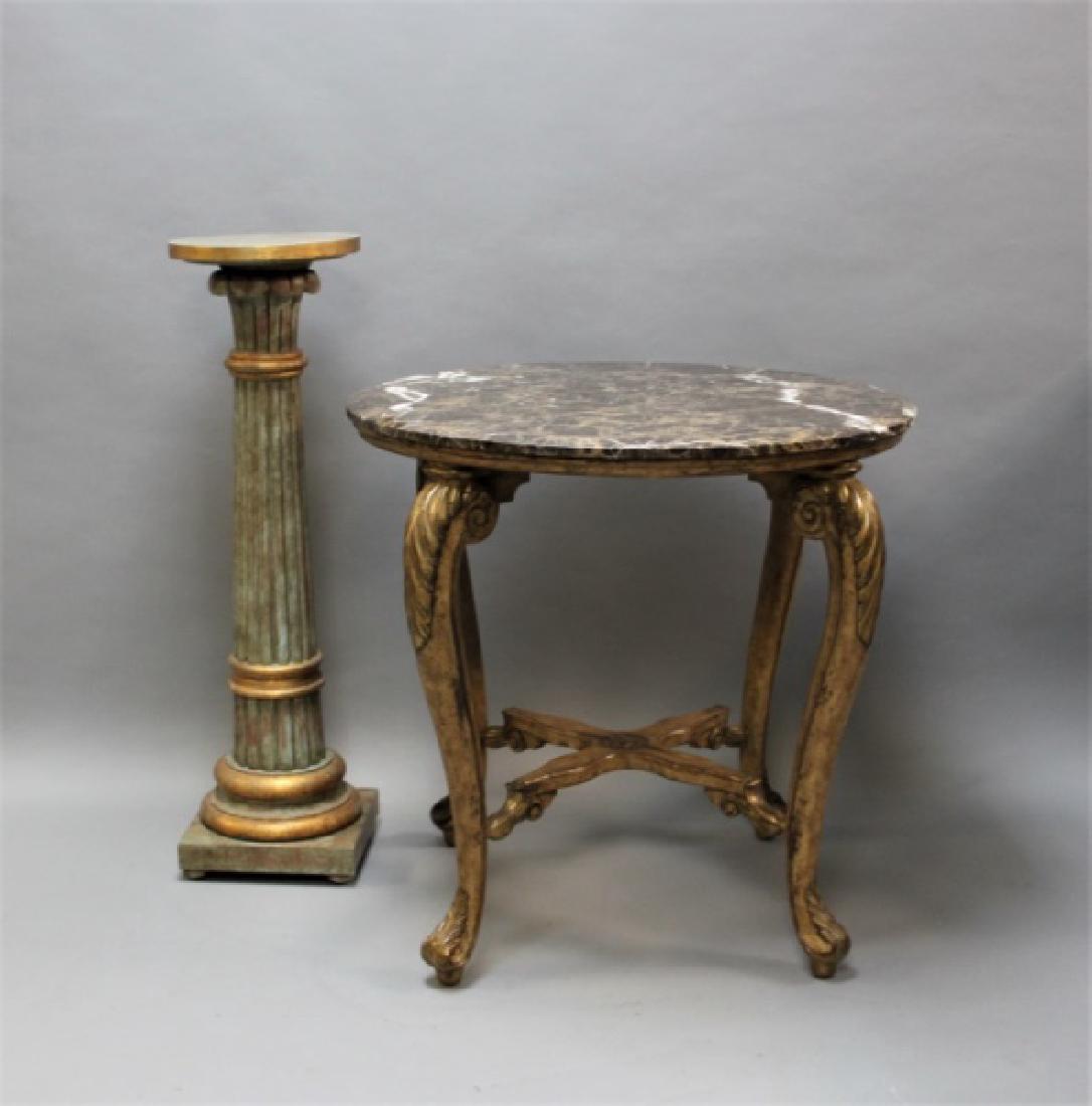(2) Pcs: Marble Top Center Table & Pedestal (1 of 5)
