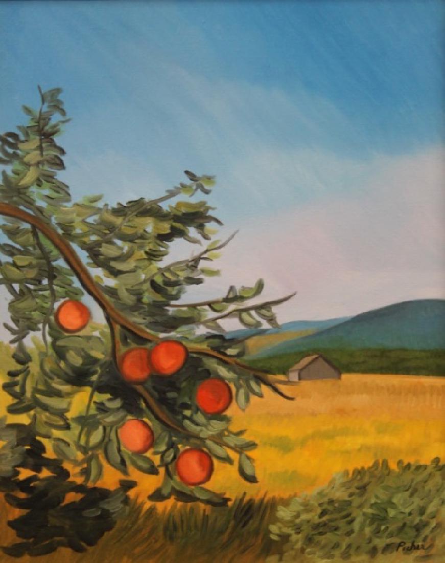 Claude Picher R.C.A. (1927-1998) Acrylic "Branches: Claude Picher (Canadian 1927-1998) Original acrylic painting on canvas titled, "Branches de Pommiers" (Branches of Apple Trees). Excellent condition. Art measures 16" x 20". Frame measures 24" x 28".