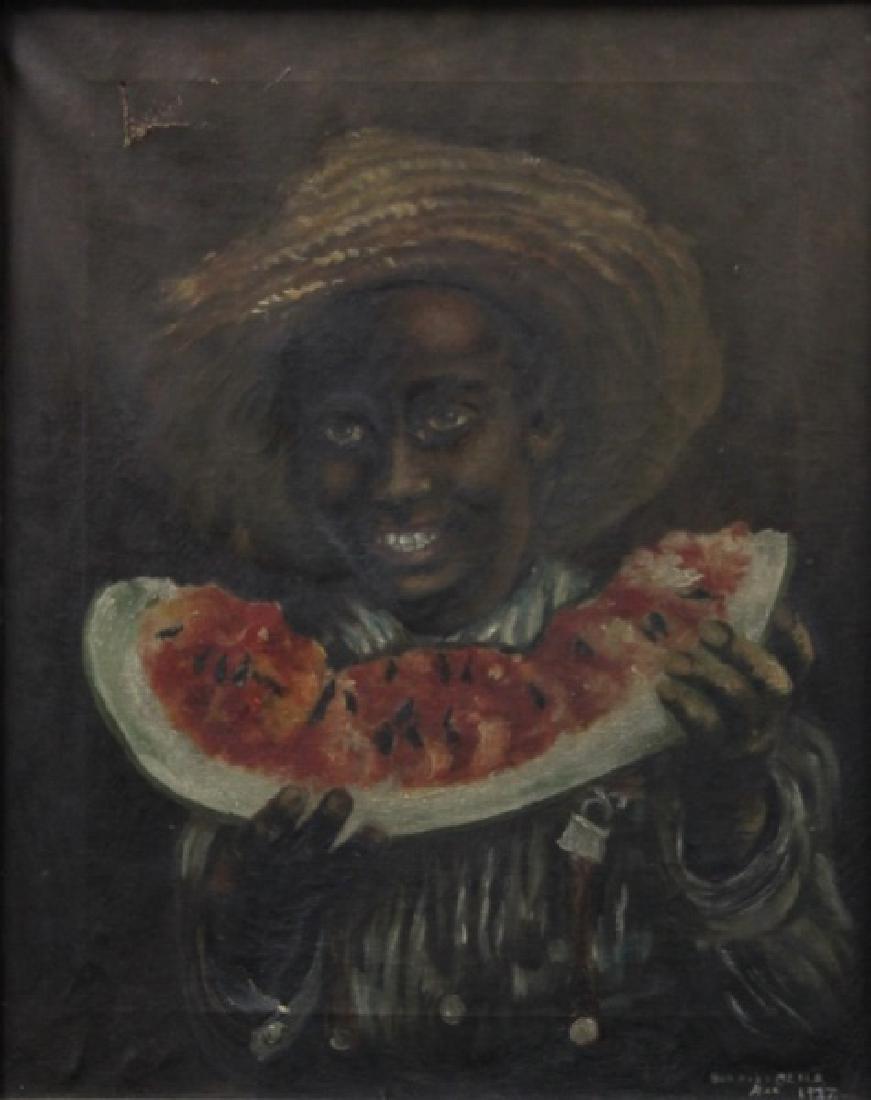 Bernice Olsen 1937 Black Boy w Watermelon Painting (1 of 6)