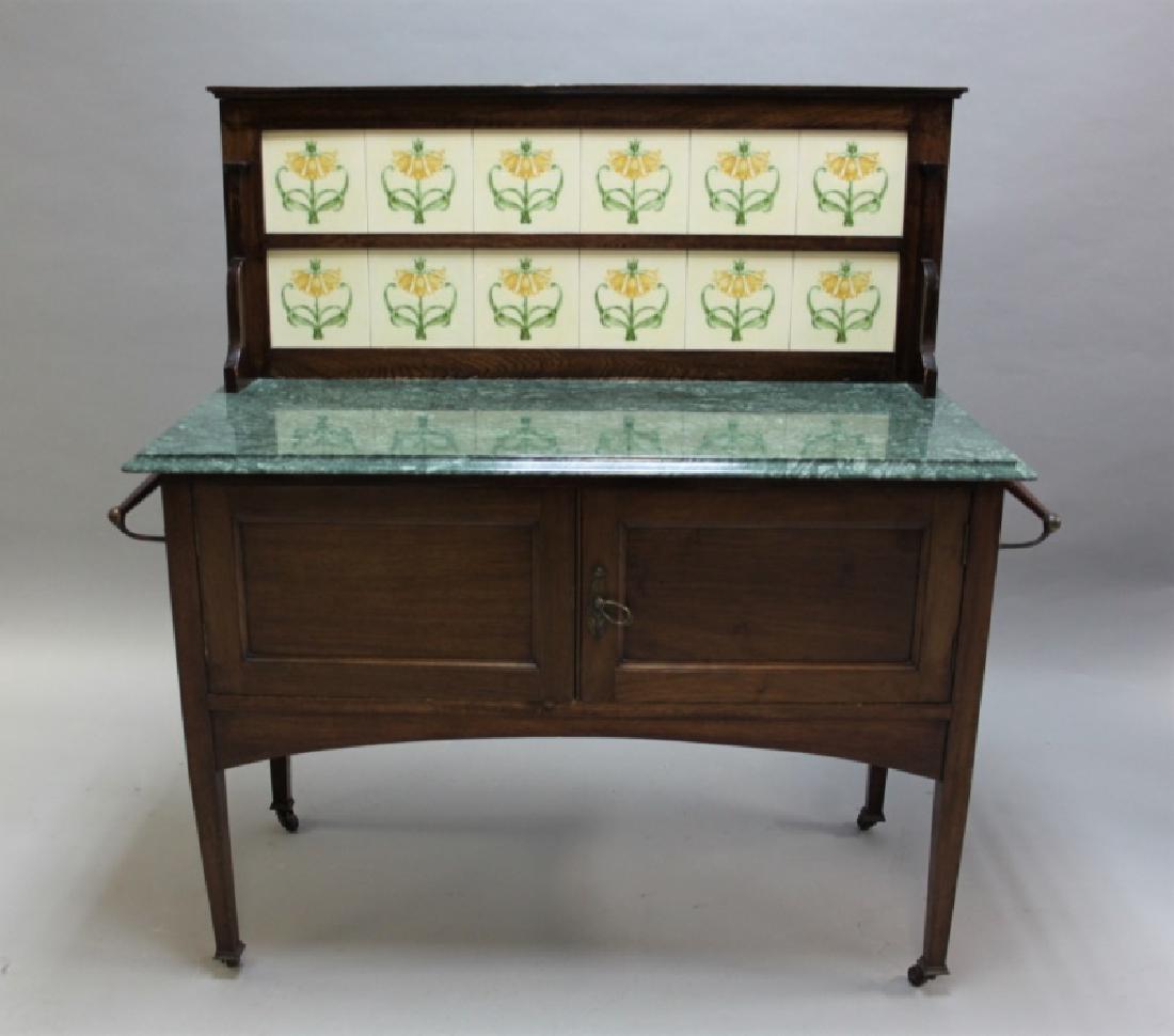 English Art Nouveau Tiled & Marble Top Washstand (1 of 9)