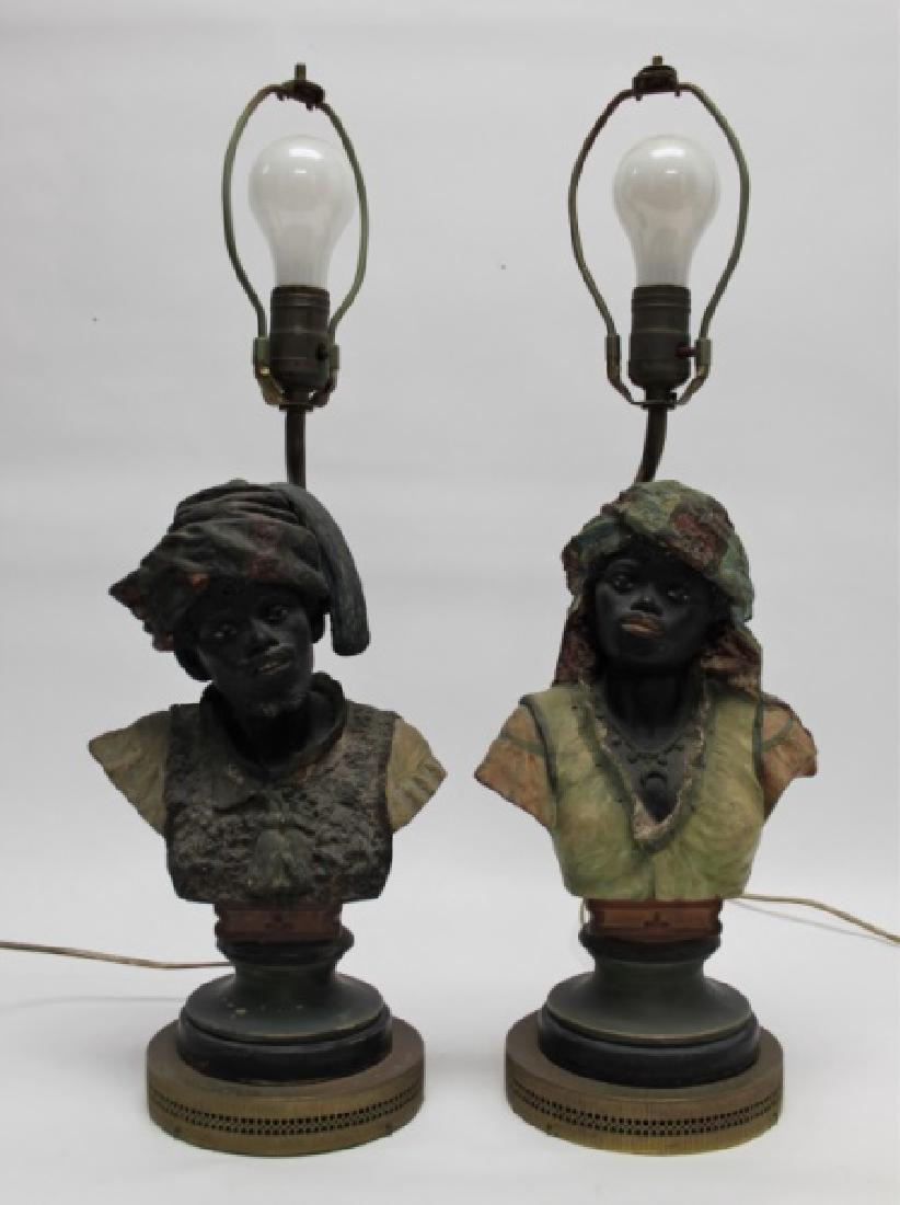 (2)19C Polychrome Blackamoor Male & Female Bust (1 of 10)