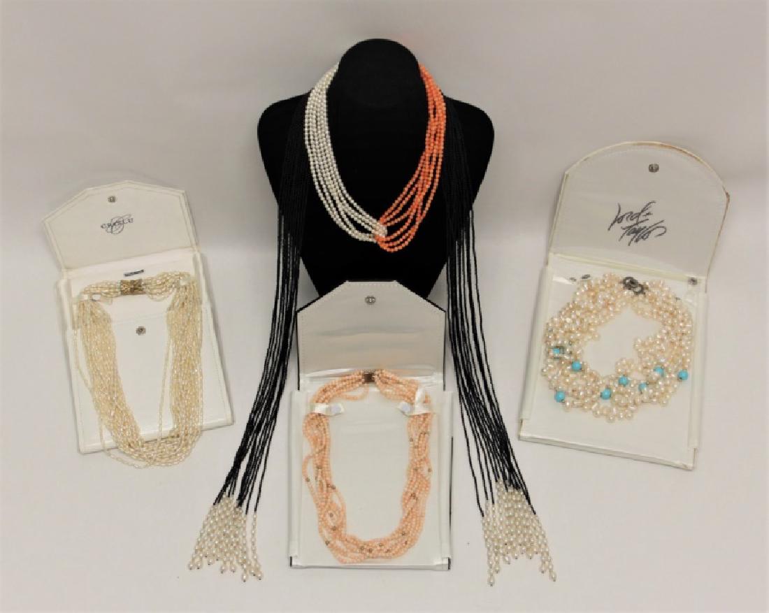 (5) Multi Strand Necklaces Pearls Coral & Onyx (1 of 10)