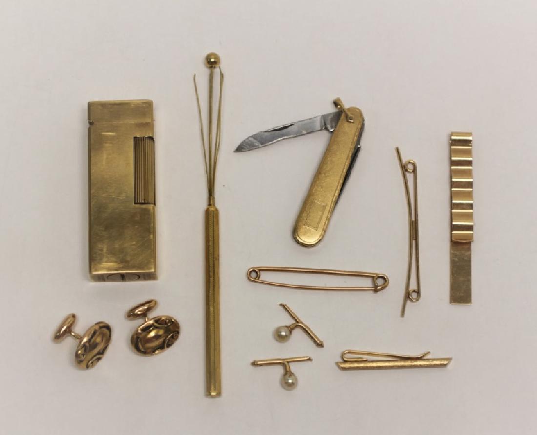 14K Gold Men's Lot: Cuff links, Lighter, Stirrer (1 of 8)