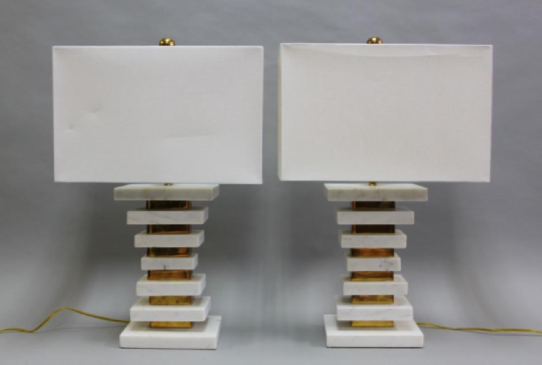 Pair MCM Karl Springer Marble & Brass Table Lamps (1 of 8)