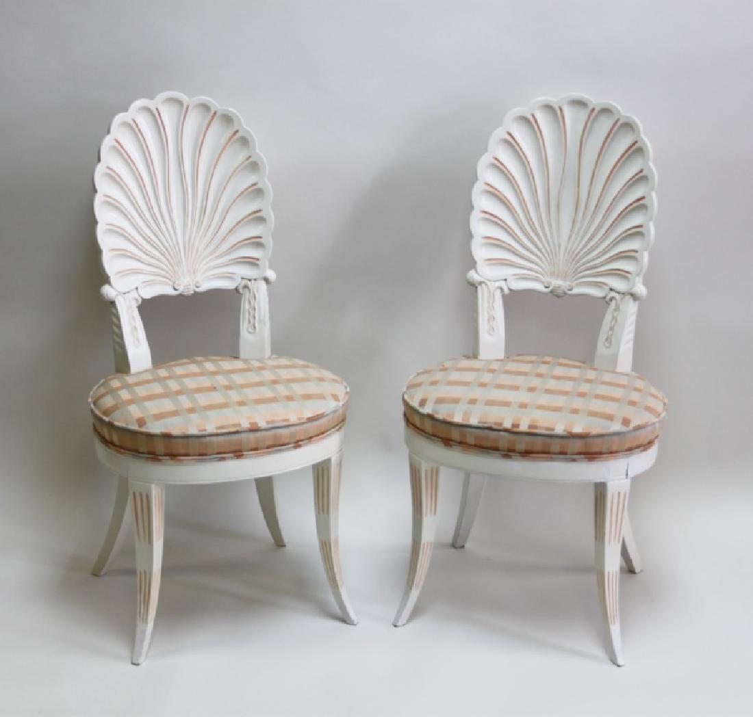 Pair Italian Carved Wood Grotto Style Shell Chairs (1 of 9)