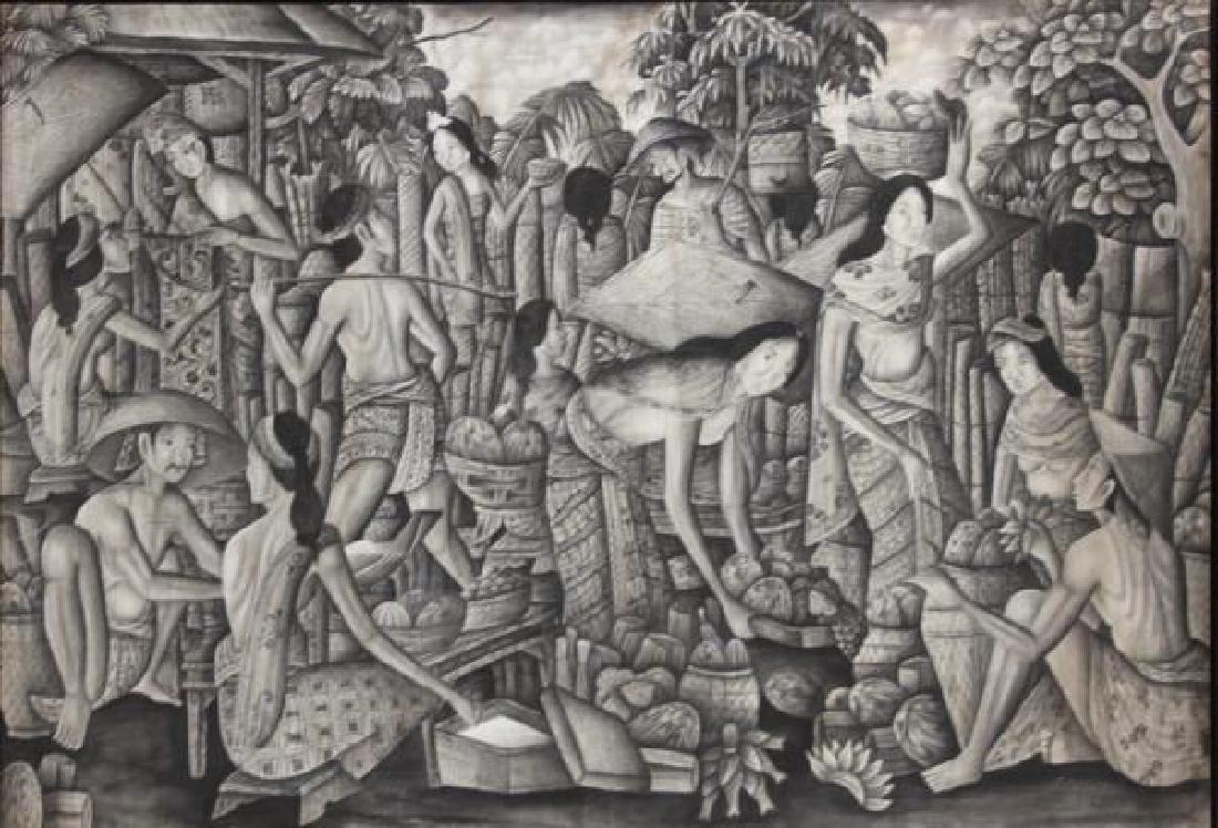 1960's Balinese Arts Ubud Village Life Painting (1 of 8)